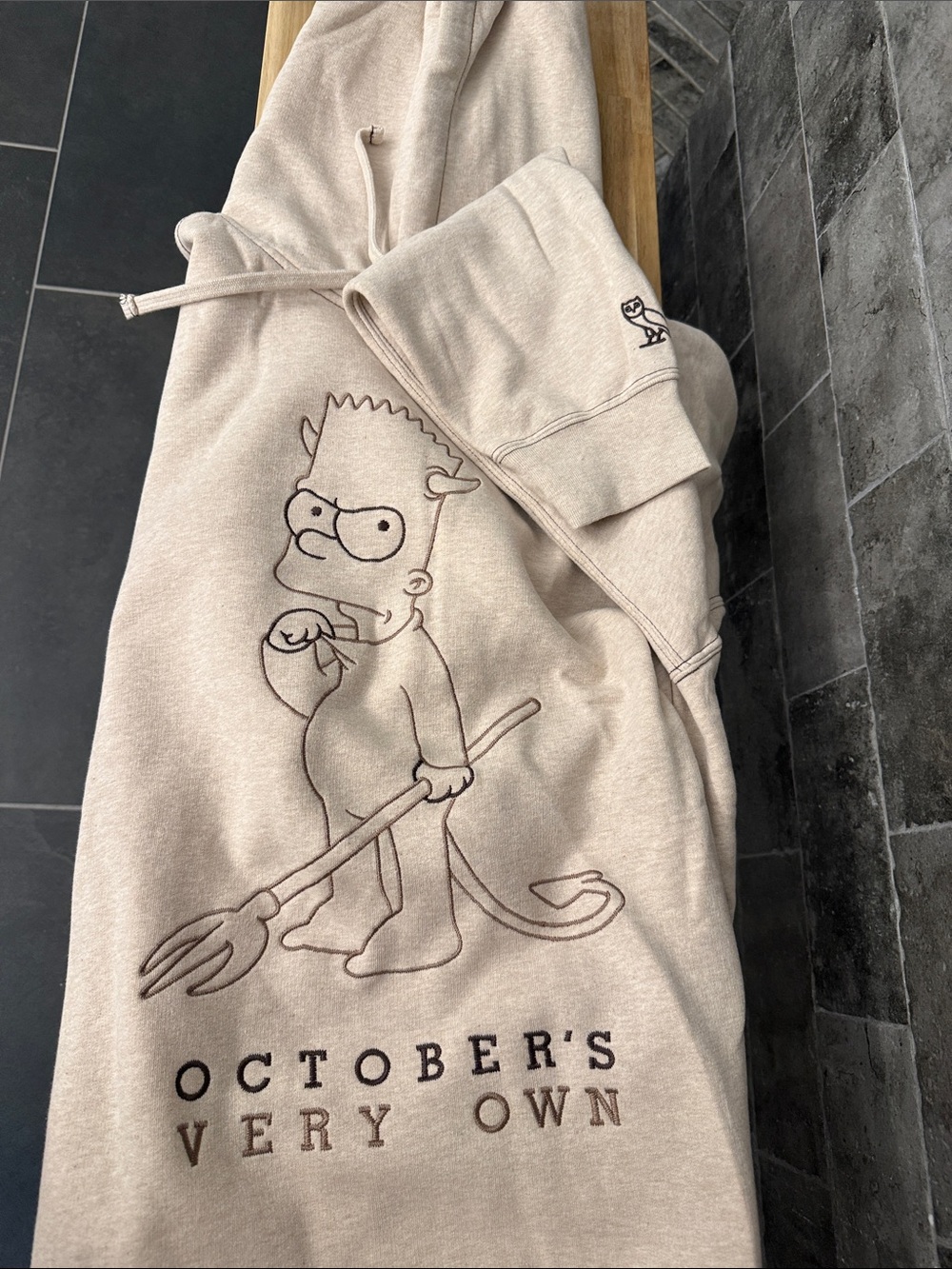 OVO x Simpsons Mens Beige Hoodie - Bart Simpson Design Size Large